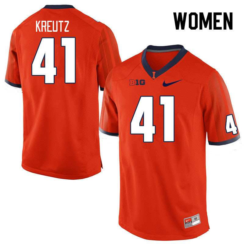 Women #41 James Kreutz Illinois Fighting Illini College Football Jerseys Stitched Sale-Orange
